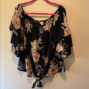 C Black Floral Off-Shoulder Blouse